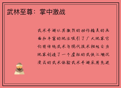 武林至尊：掌中激战